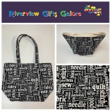 Large Tote Bag - Sewing Words on Black